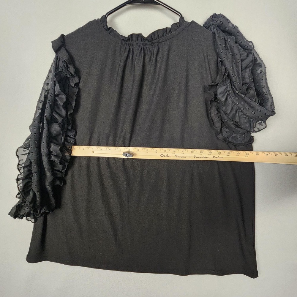 Cato Blouse Womens 18/20W Black Sheer Swiss Dot Ruffle Sleeve Pullover Plus Top - Picture 11 of 14